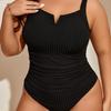 Women's Plus Size Ribbed One Piece Swimsuit, V Notch Tummy Control Triangle Bathing Suit