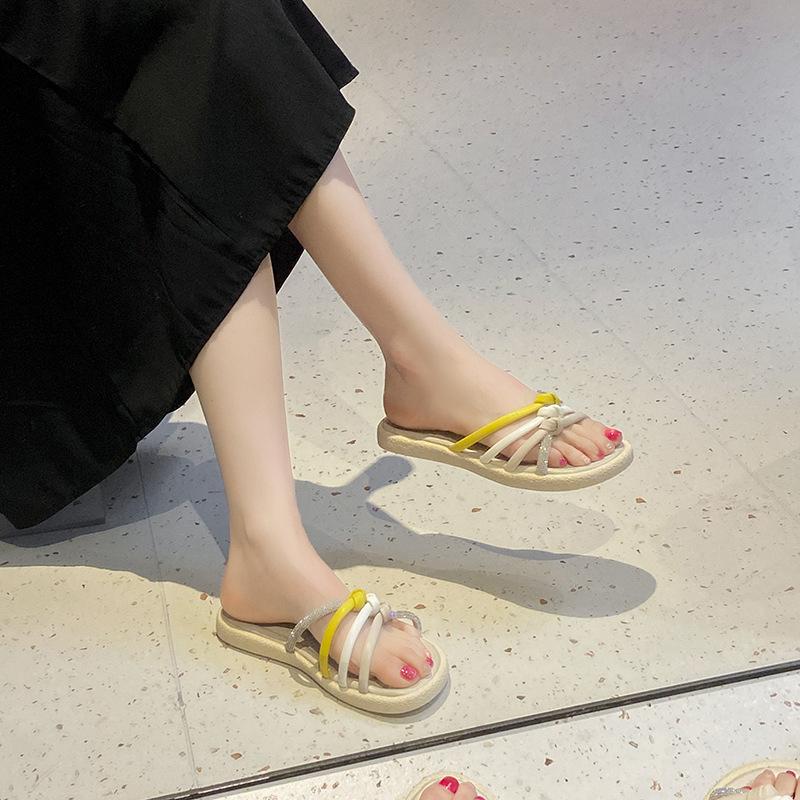 Double star sandals summer wear new fairy wind bright diamond cross with flat beach 35