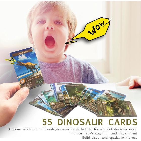 55PCS Dinosaur Learning Recognition Flash Cards,Dinosaur Fan Collectible Cards, Flash Card, Educational Learning Toys for Kids, Gift for Boys and