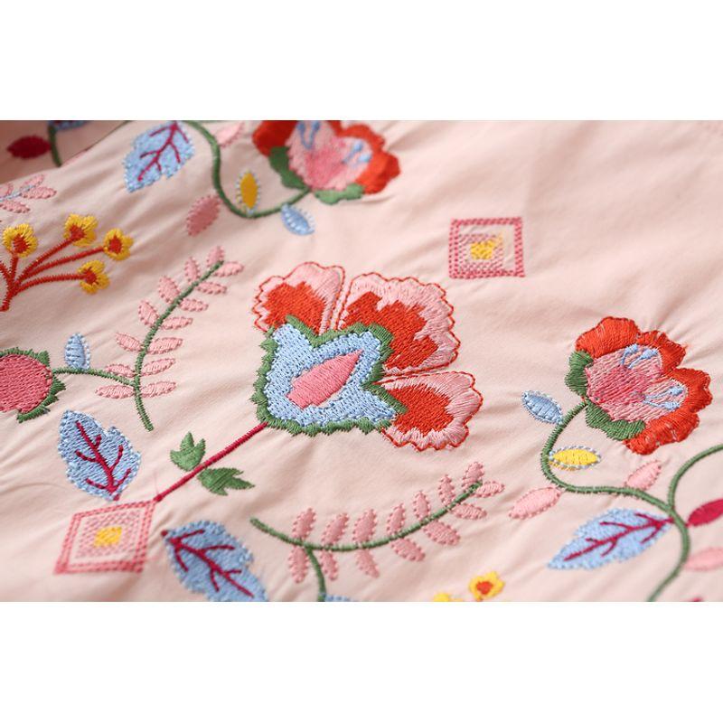 Export Tail Order Export OEM Goods Sweet Gentle Flower Embroider Cotton Dress Ninth Sleeve Spring & Fall