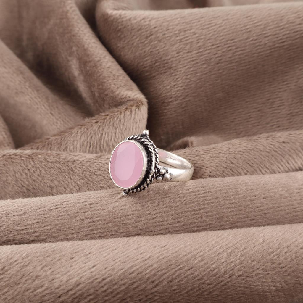 Rose Chalcedony Gemstone Jewelry, 925 Sterling Silver Ring Jewelry, Handmade Gorgeous Ring Gift For Women