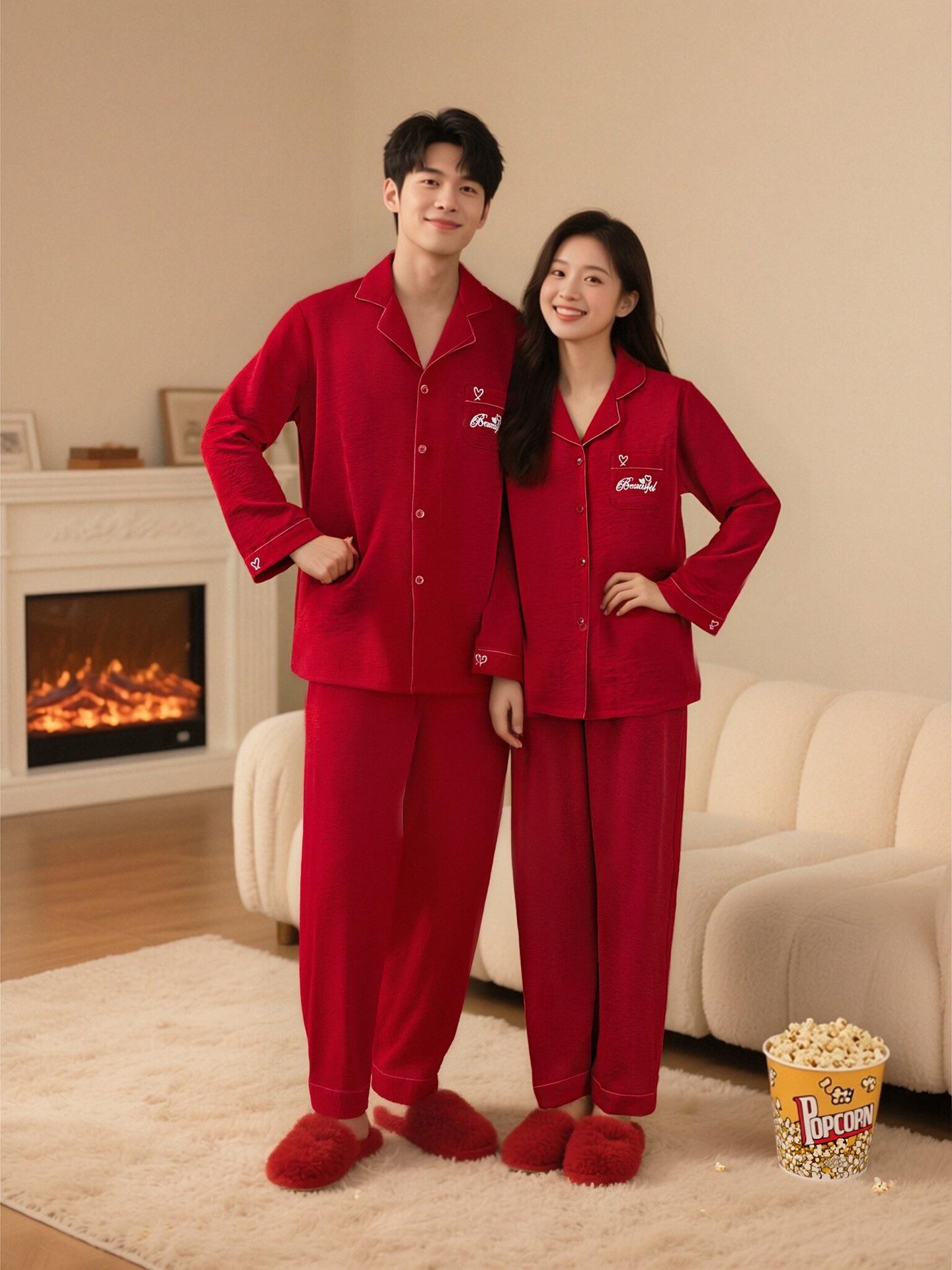 Красная парная пижама  Год Крысы  - Осенне-зимний свадебный комплект большого размера для мужчин и женщин XL
