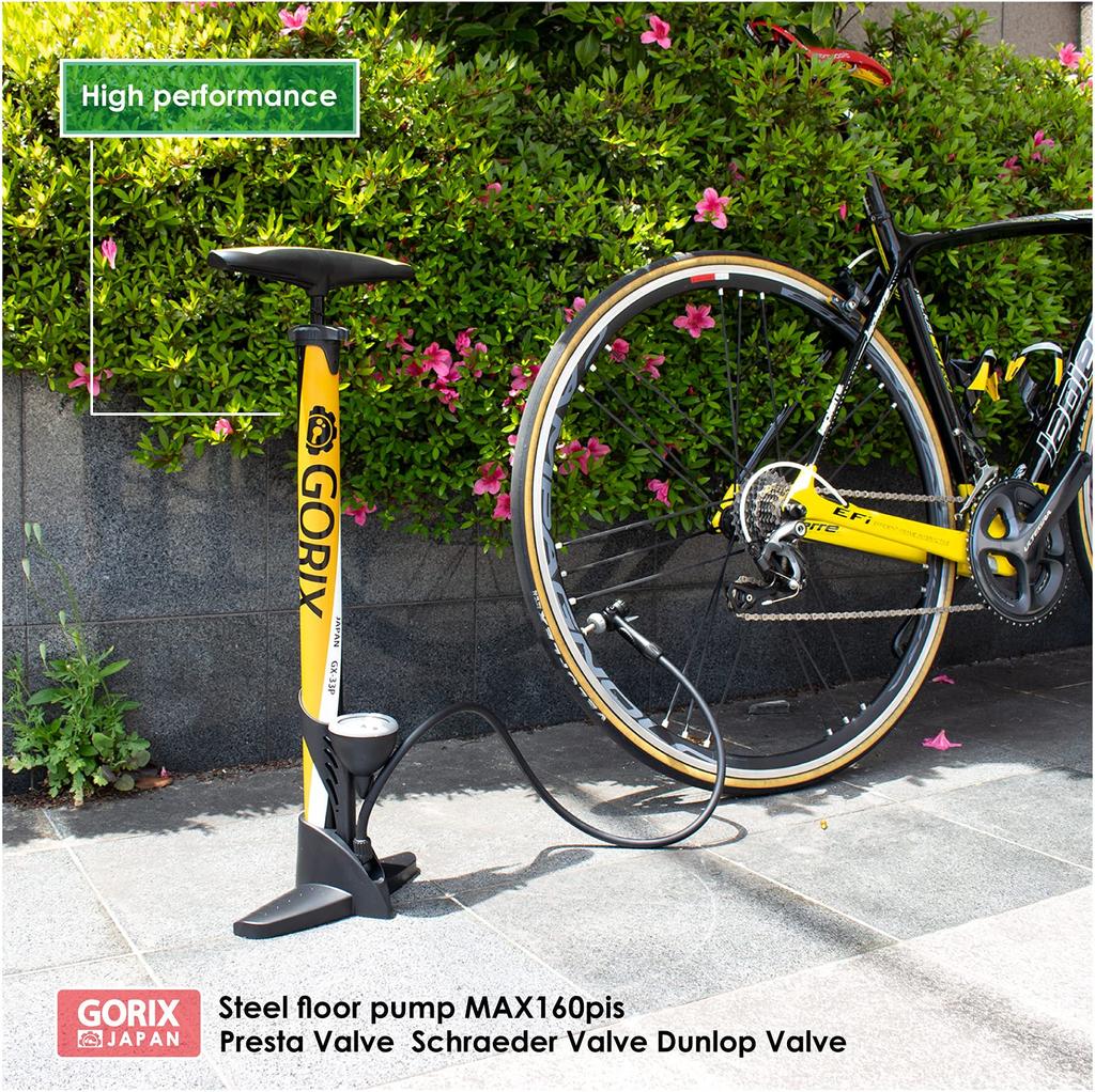 with all GORIX Bicycle Pump with Gauge with and British [Compatible valves] [Compatible American, French, Valves] (Matte Black) GX-33P