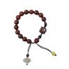 Small-leaf red sandalwood inlaid with silver zodiac three-in-silver six-character proverbs bracelet beaded Taoist bracelet New Chinese ancient style