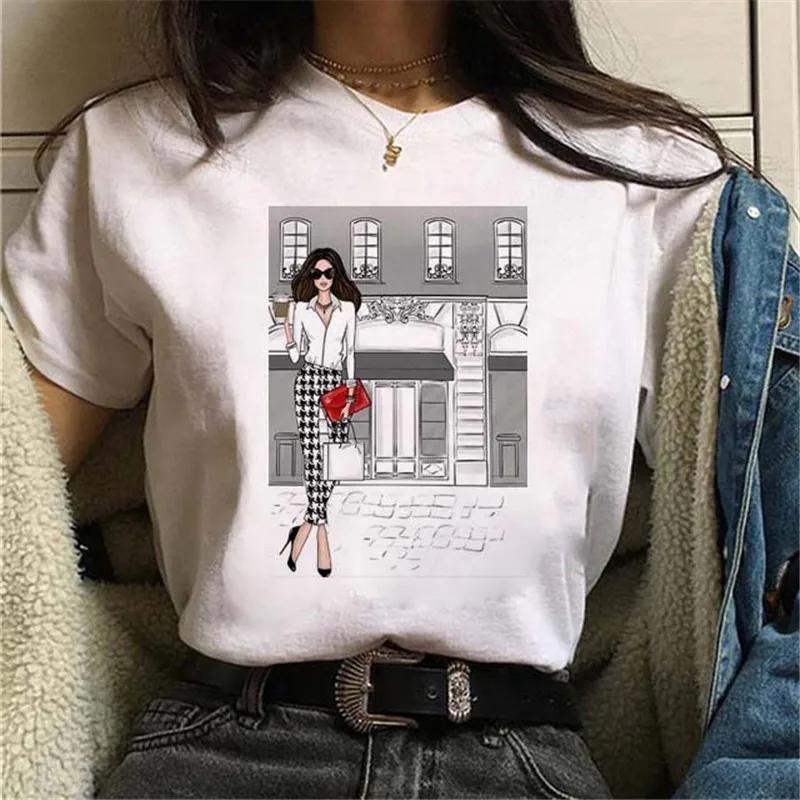 Maycaur Women Casual Short Sleeves T-shirt Harajuku Sexy Women Print T Shirt Fashion Korean Trendy White Tops Female Tshirts