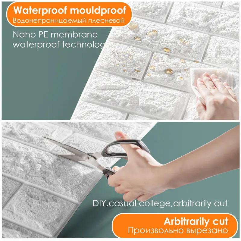 12pcs Self Adhesive Wallpaper Peel and Stick 3D Wall Panel Living Room Brick Stickers Bedroom Kids Room Brick Papers Home Decor