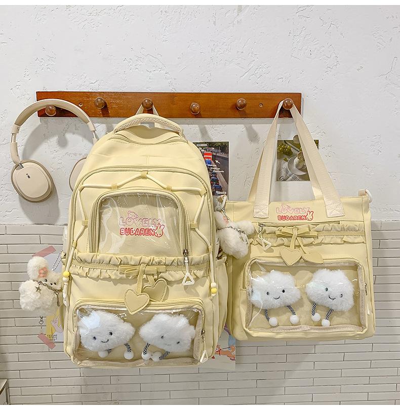 Schoolbagins Style High-value Student Schoolbag Female Korean College Style Two-piece Backpack Ballet Style Lace Make-up Bag