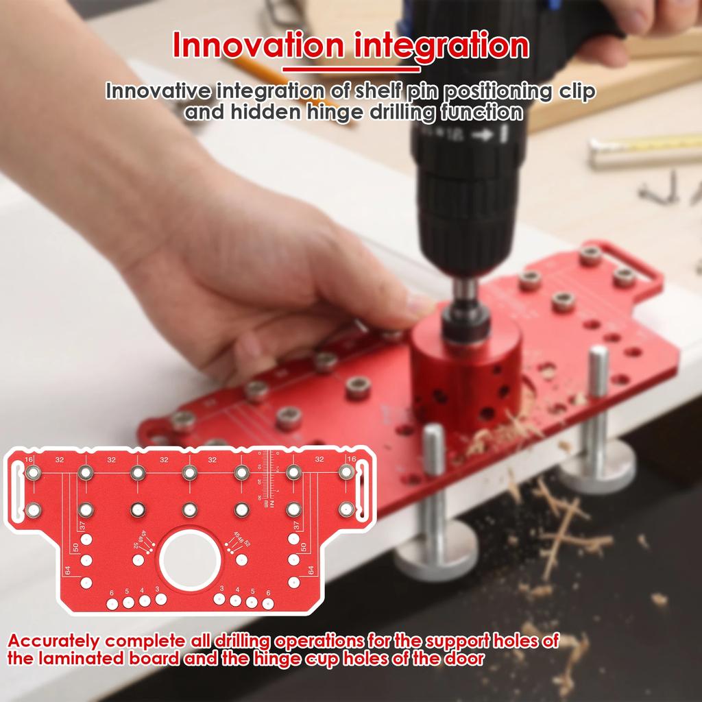 Aluminum Alloy Cabinet Hinge Jig Hinge Hole Drilling Guide Template with Drill Bits Mortising Kit for Cabinet Door Installation