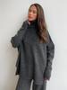 Women's Autumn/Winter High-Neck Sweater and Knit Pants Set - European/American Style, Loose Fit, Thick, Casual