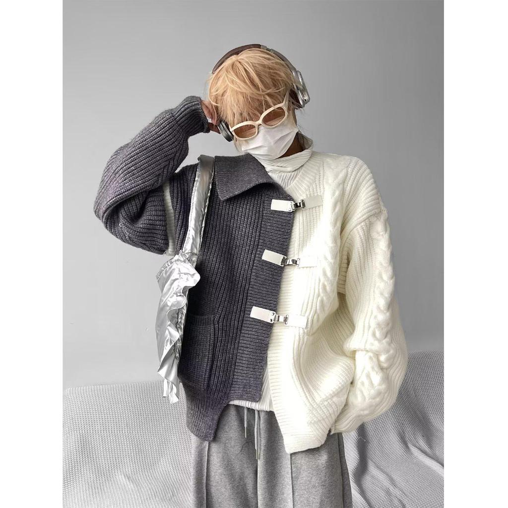 Neue hochwertige Strickjacke mit Kontrastnähten für Herren – lockerer, warmer Strickpullover für Herbst/Winter