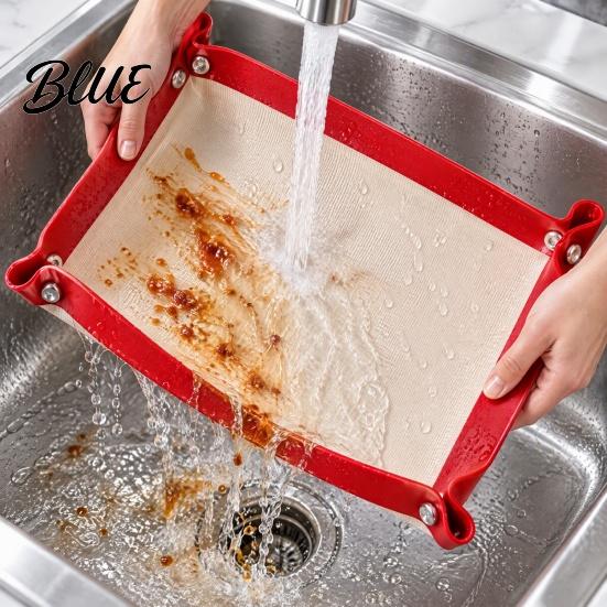 Convertible Grill Pan Mat Silicone Baking with Corner Clips Reusable Pastry Rolling Dishwasher Safe Roasting Mat Kitchen Countertop Protector