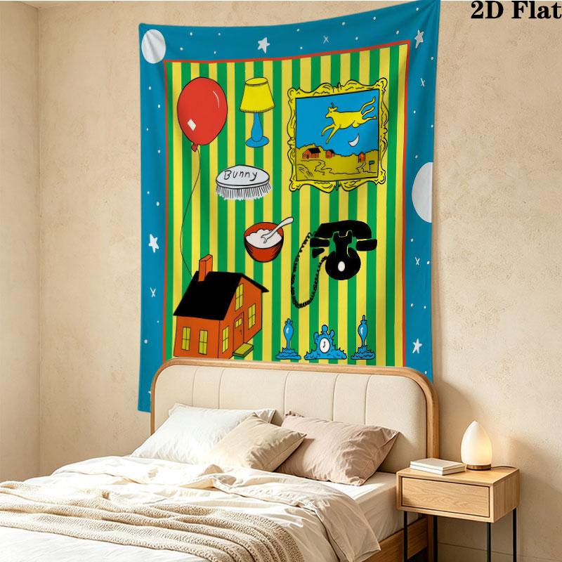 Goodnight Moon Wall Tapestry Aesthetic Wall Hanging Printed Fabric Blanket Decorative Tapestries For Bedroom Living Room Home Decor