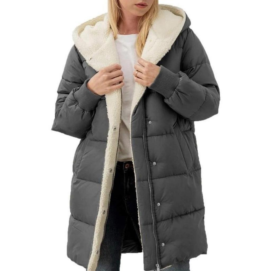 Solid Color Hooded Cotton Jacket, Long Sleeve Double-sided Fleece Slim Fit Elegant Cardigan Coat for Women, Europe America Style MG953