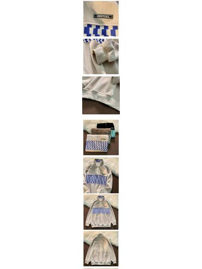 Unisex Retro Checkered Half-Zip Waffle Sweatshirt - Trendy and Loose for Autumn