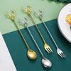 Stainless Steel Coffee Cake Spoon Fork Dessert Spoons Milu Deer Modelling Stirring Teaspoon Ice Cream Spoon Fruit Fork Kitchen