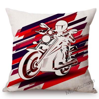 Nordic Motorbike Race Biker Club Car Pillow Case Us Flag Motorcycle Art Sofa Chair Waist Pillow Beige Linen Decor Cushion Covers