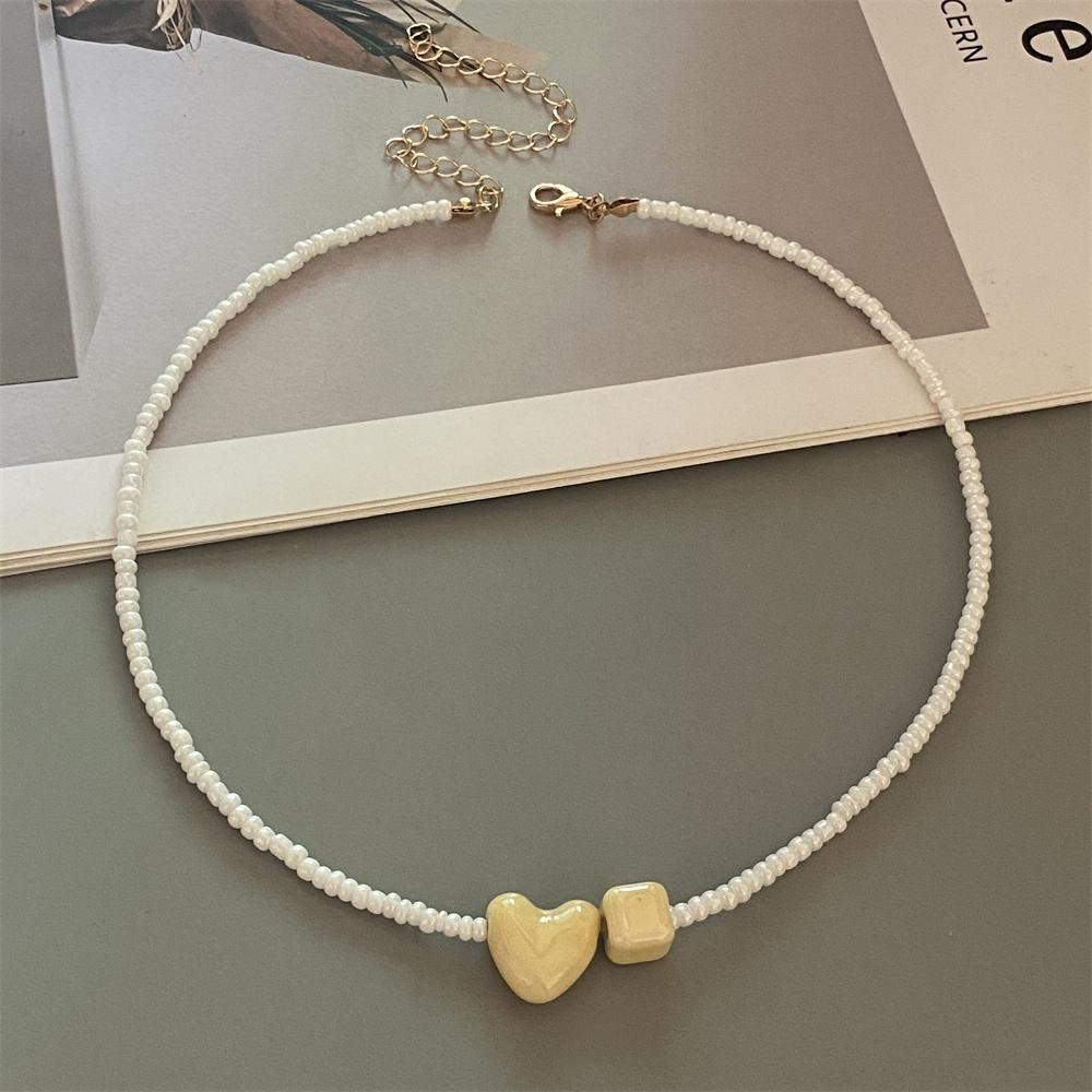Nuova Moda Colore Caramella Choker Collana per Donna Ragazza Cuore d'Amore Quadrato Geometrico Collana Corta Perline Semi Gioielli per il Collo