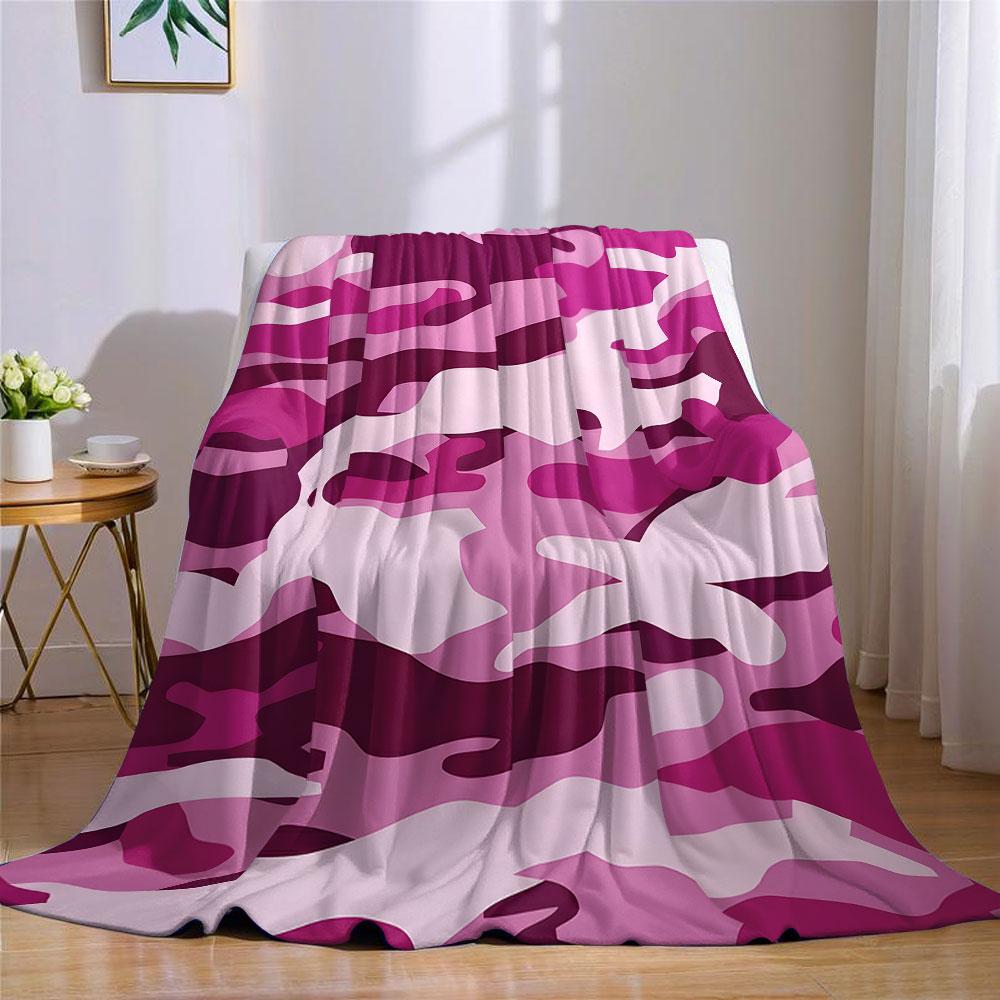Multicolor Pastel Camo Flannel Blanket Perfect for Sofa Office Bed Travel Sleep Read Relax Camping four season use