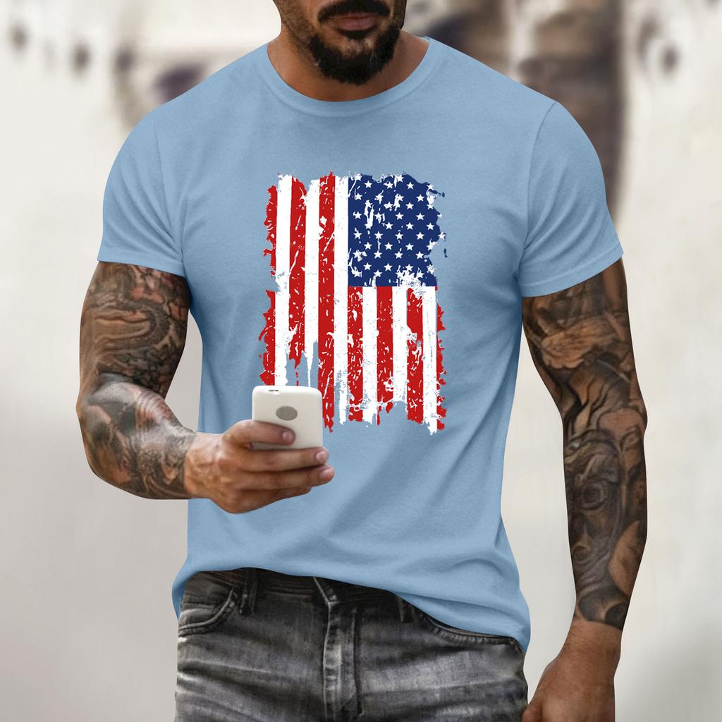 Męski top z nadrukiem świątecznym, z okrągłym dekoltem, krótkim rękawem, casualowy, sportowy