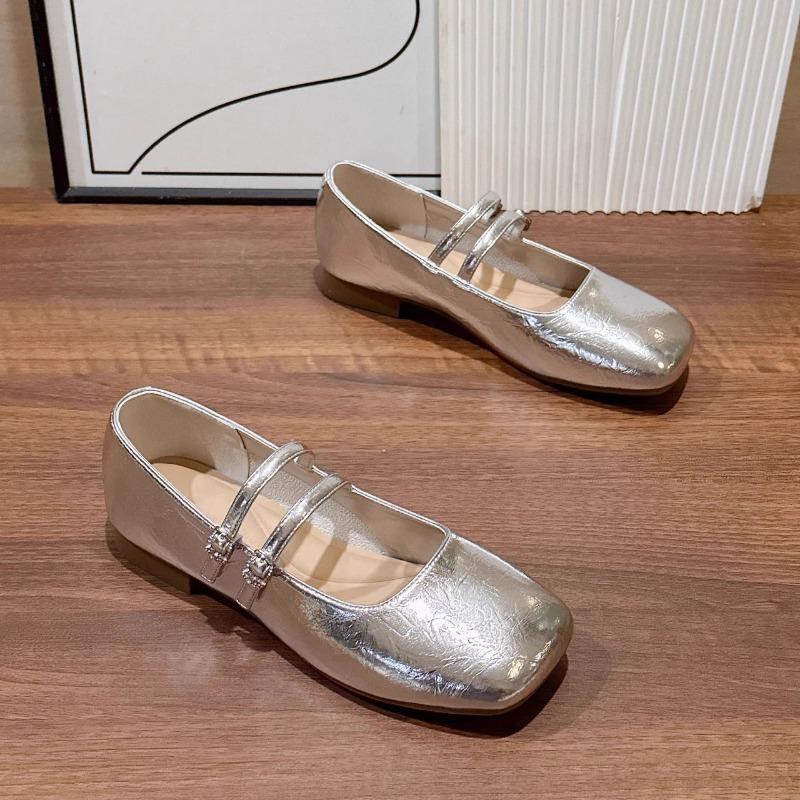 

Fashion New Style Women Shoe Retro Flat Heeled Ballet Shoes for Woman Square Toe Cross Strap Mary Jane Red Single Shoes Zapatos De Mujer 40 серебряный