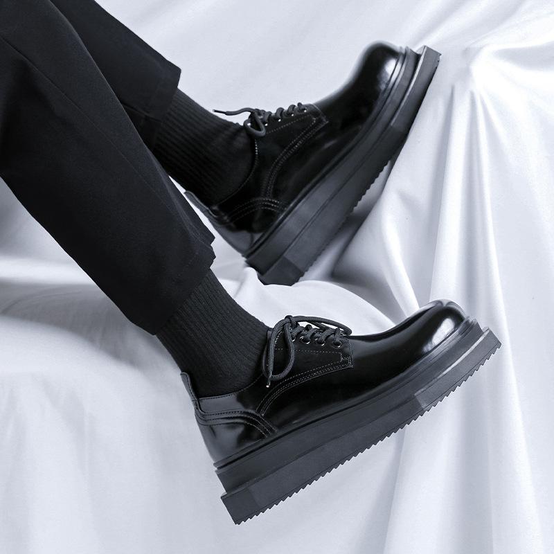 Platform Derby shoes men's trendy shoes British black big head shoes heightening niche high-end casual leather shoes 6557-R