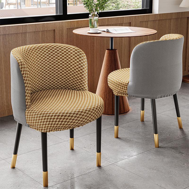 Ice Silk Semi-Circular Chair Cover Short Back Dining Chair Cover Curved Chair Protector for Kitchen Hotel Elastic Seat Cover New