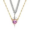 Crystal Heart and Swords Zircon Pendant Necklace for Women Men Adjustable Neckchain Silver/Gold Plated Chain Choker