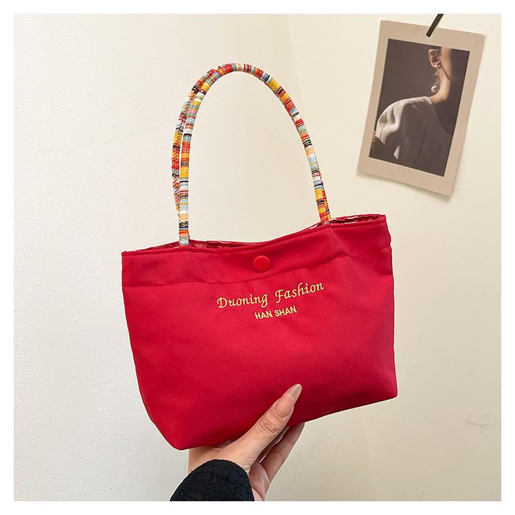 

Двусторонняя холщовая сумка с надписью, женская, трендовая, новая летняя, с ручками из веревки, для ношения в руке или под мышкой красный