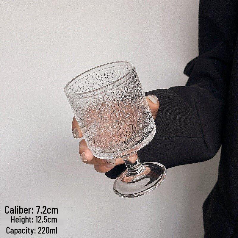 Retro Sunflower Embossed High-Stem Drinking Glass