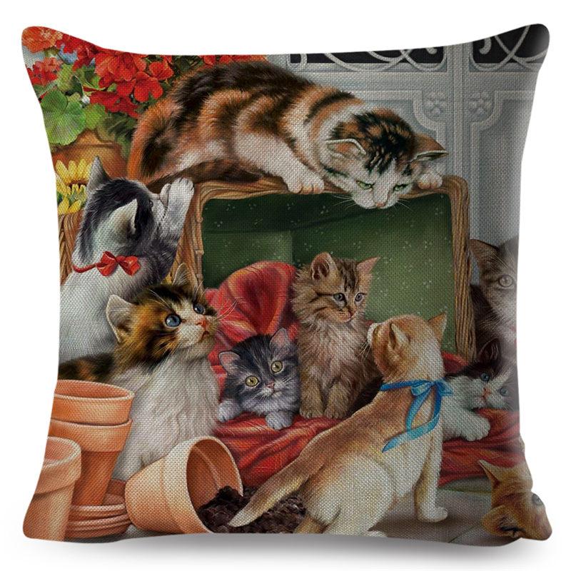 Cute Book Cat Party Cushion Cover Decor Cartoon Animal Pillowcase Printing Cojines Polyester Pillow Case  for Sofa Home 45x45cm