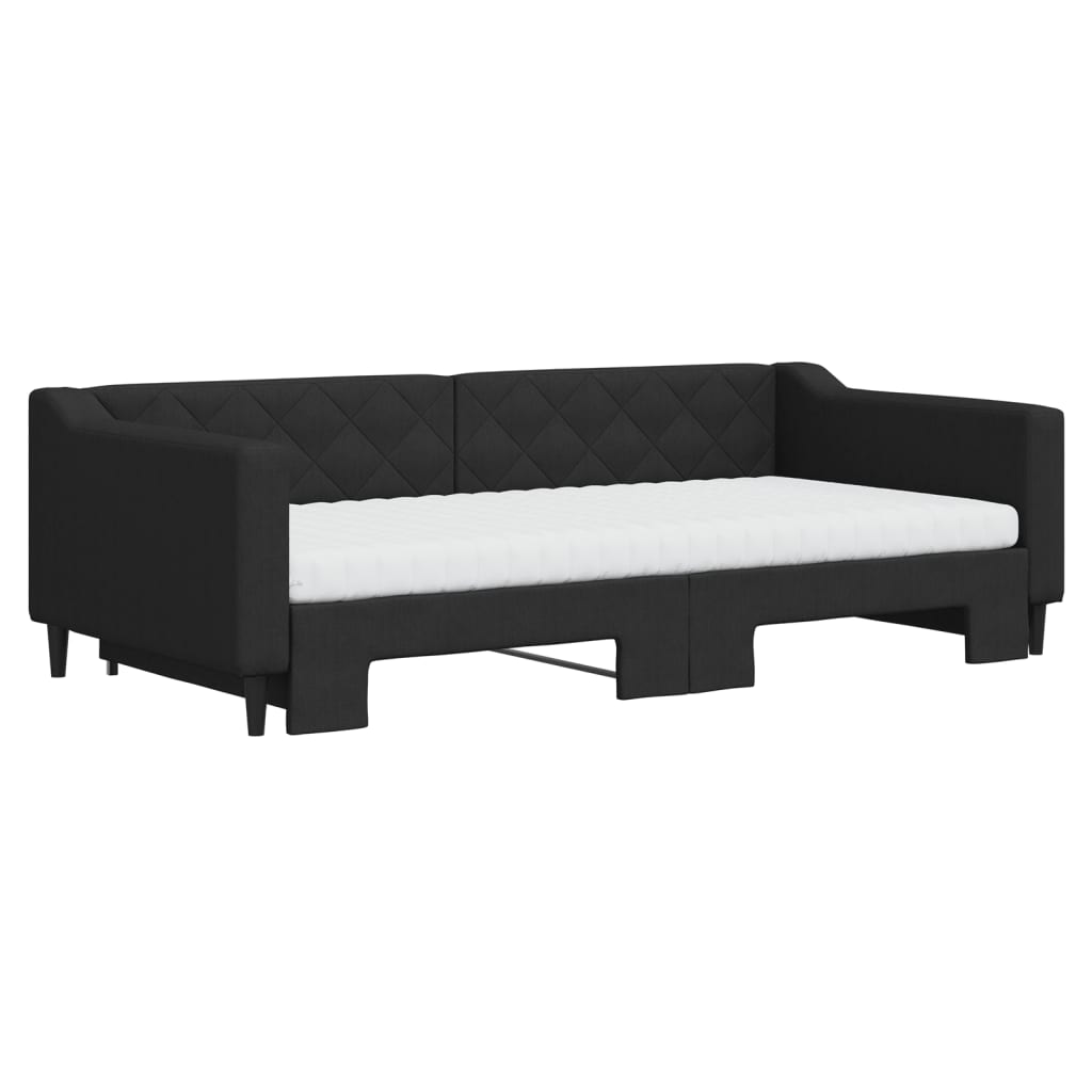 Extendable Daybed with Mattresses Black 100x200 Cm Fabric