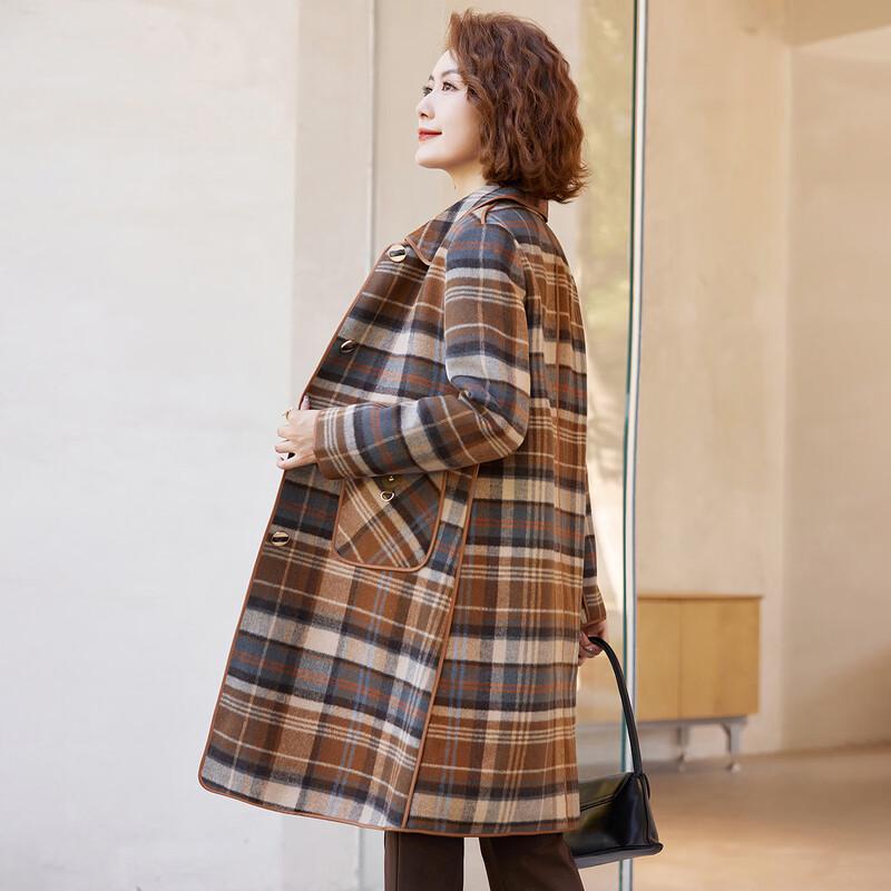 Pasite Women's Mid-Length Plaid Double-faced Wool Coat