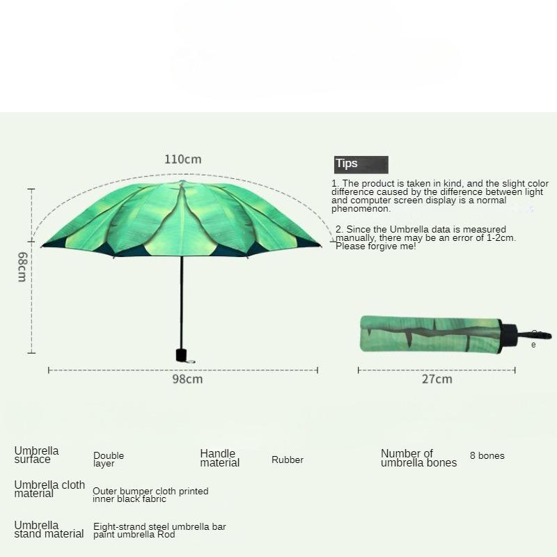 Green Ins Rain and Rain Ομπρέλα ηλίου διπλής χρήσης Γυναικεία ομπρέλα με προστασία από υπεριώδη ακτινοβολία βινυλίου Ιαπωνική ομπρέλα με φύλλα μπανάνας Νέα ρετρό ομπρέλα