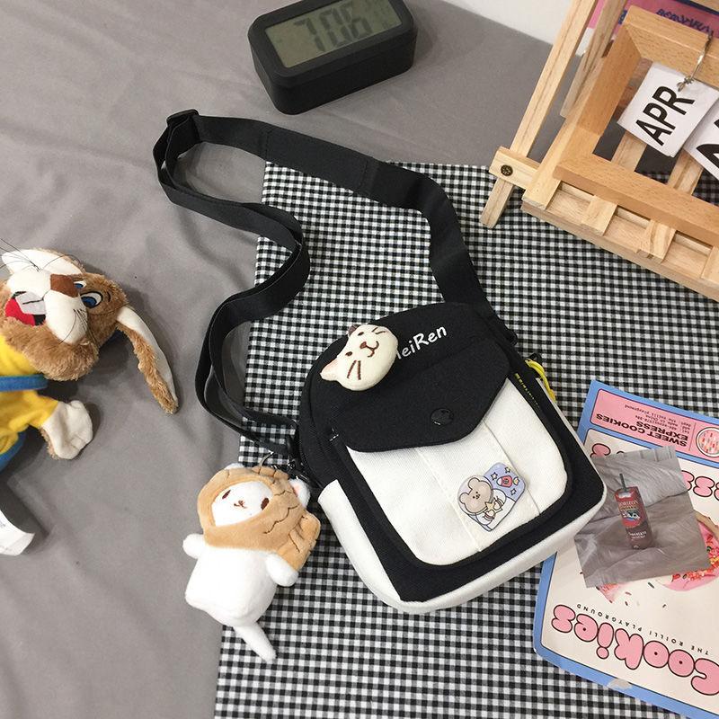 Mini Messenger Bag Women Cute Canvas Small Bag Harajuku Crossbody Bag Wild Student Girl Phone Key Shoulder Bag Female