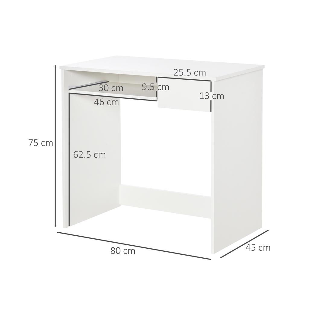 Office Desk, 80x45x75 cm Space-Saving Desk with Keyboard Tray, Document Drawer, White