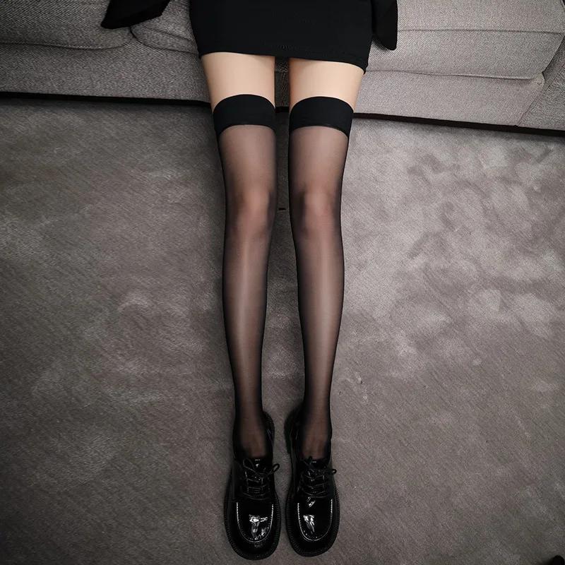 Sexy Red Edge Stitching Lolita Knee High Socks Lace Bow Long Socks Anti-slip Thigh Stockings Thin Silk Solid Tube Knee Socks