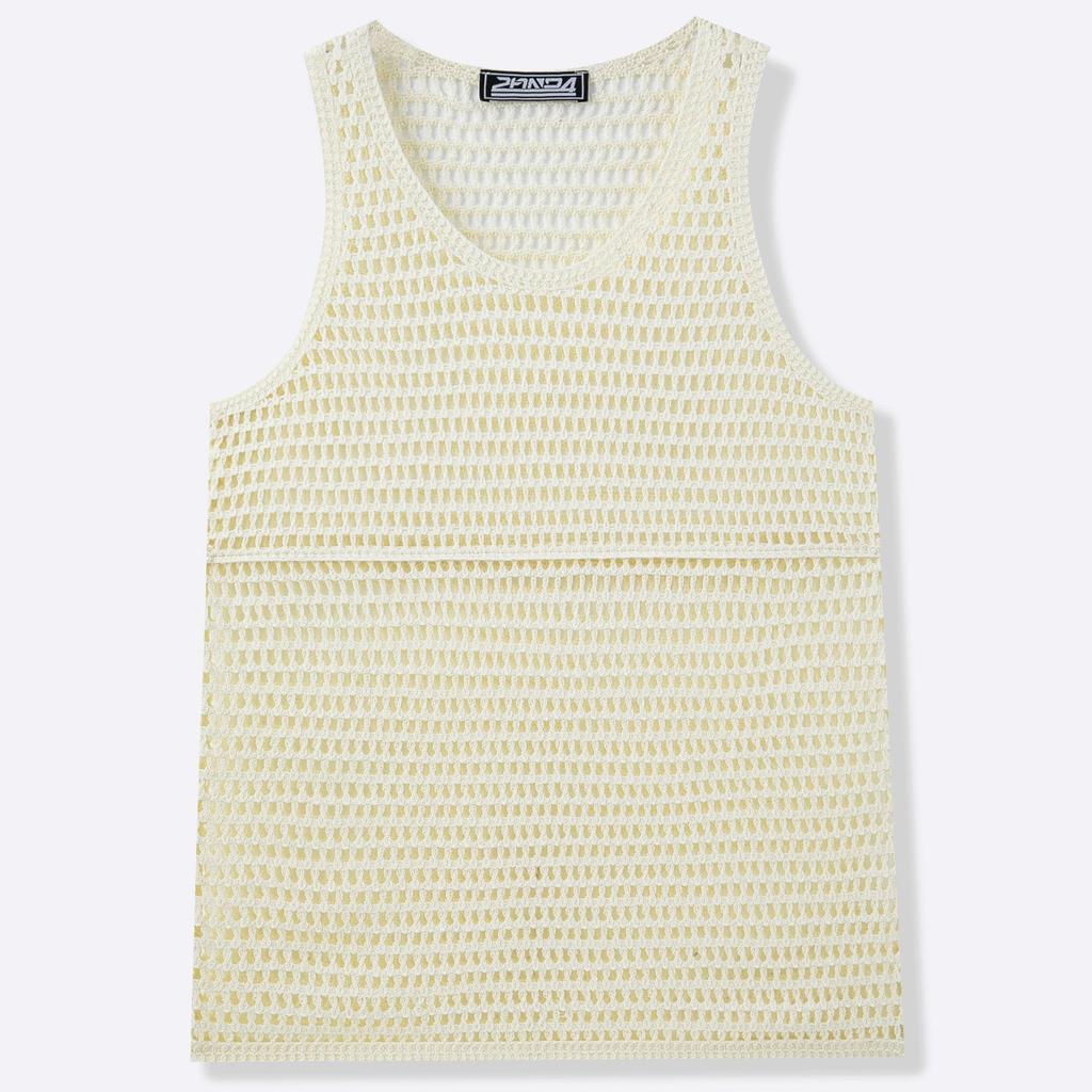 Men's Sleeveless Tank Tops Knitted Hollow Out Crochet T-Shirts Muscle Summer Vacation Beach Shirts Casual Athletic Muscle Pullover Vest Top for Male