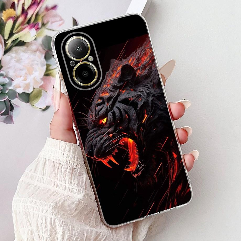 For Realme C67 4G 5G / Realme 12 Lite 4G Case RMX3782 RMX3890 Clear Soft TPU Cover Colorful Flower Cute Cartoon Cool Dragon Etui