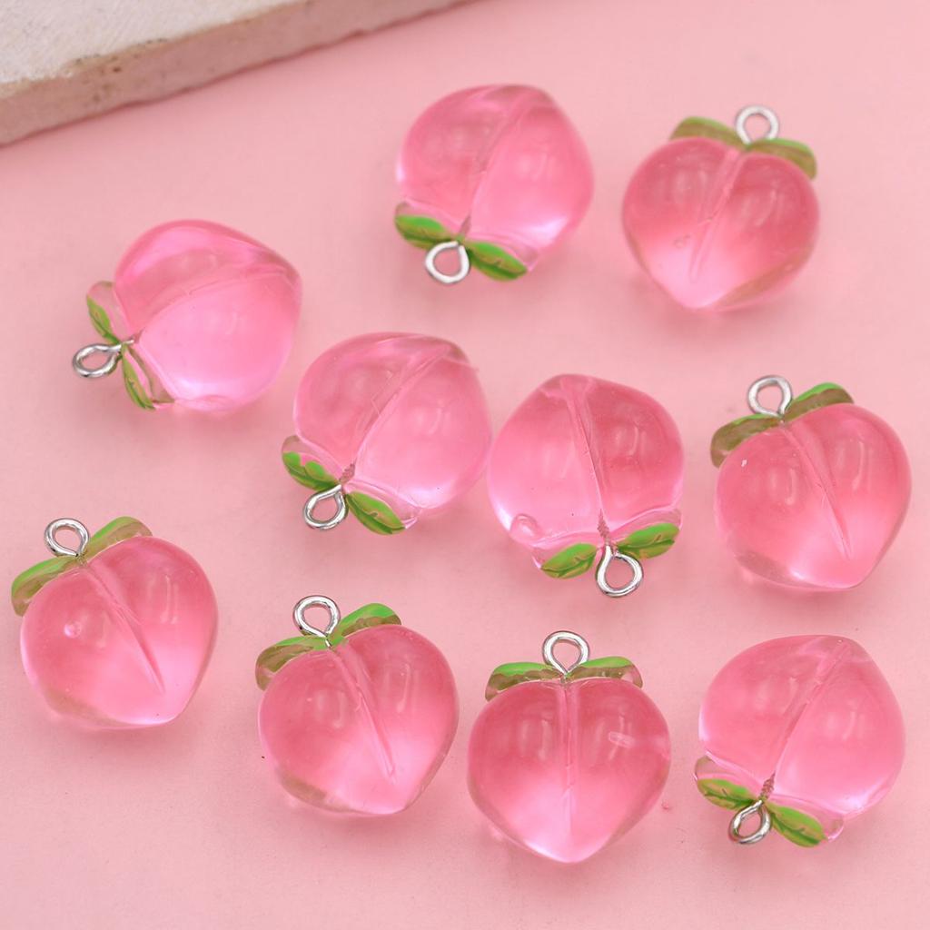 10Pcs 3D Pink Peach Charms Fruit Pendants For Jewelry Making Diy Handmade Bracelet Earrings Key Chain Accessories
