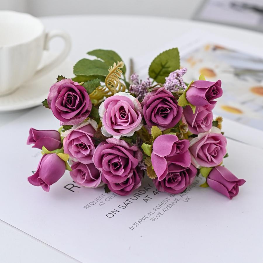 5 Forks 15 Heads Silk Artificial Flowers Rose Wedding Bridal Bouquet Festival Decoration Home Room Arrangement Flower Accessory