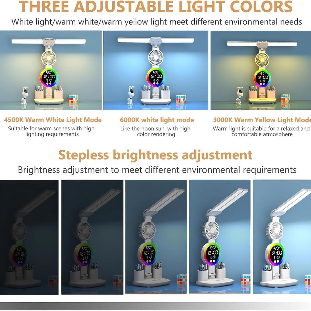 ZONJIE LED Desk Lamp - USB Rechargeable Study Desk Light with 3 Colour Mode and Dimmable Eye-Caring Reading Light Touch Control Office Desk Lamp with
