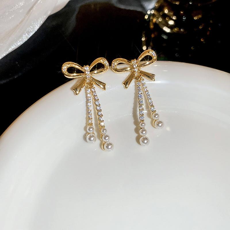 Silver Needle Flower Fringed Earrings French Light Luxury Temperament Earrings, Niche High-end Earrings