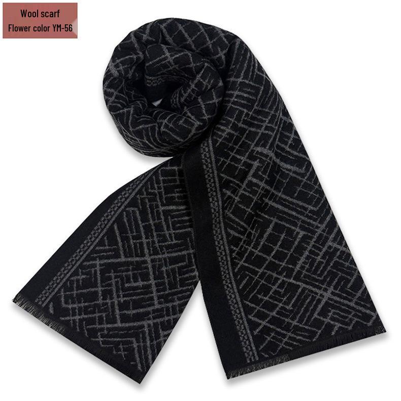Men's Pure Gray Plaid Wool Blend Winter Scarf - Thick and Warm