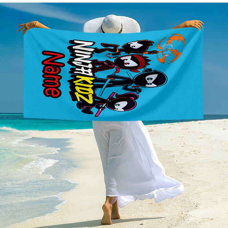 Custom Name Ultra-Soft Beach Towel with Ninja Kidz Theme,Ideal for Pool - Camping, Diving - Perfect Travel Essential, Vibrant Beach Towel.