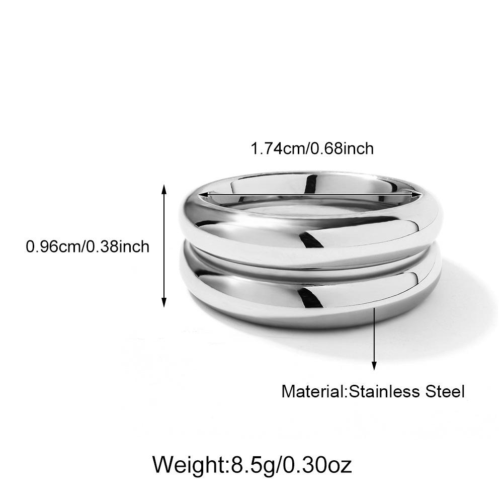 European & American 18K Wide Band Double Layer Textured Stainless Steel Ring for Women