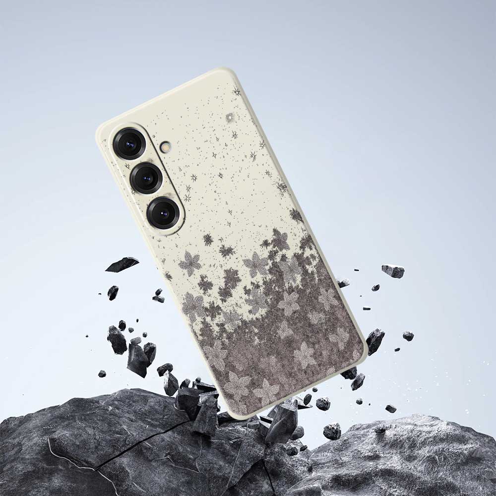 For Samsung Galaxy S25 Case Grey Flowers Pattern Printing Straight Edge TPU Phone Back Cover