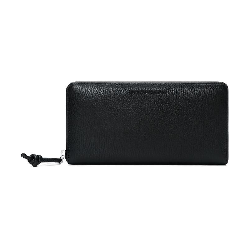 Emporio Armani Surround Zip Leather Wallet Men Wallet Black Y4R169-Y068E-80001 Black