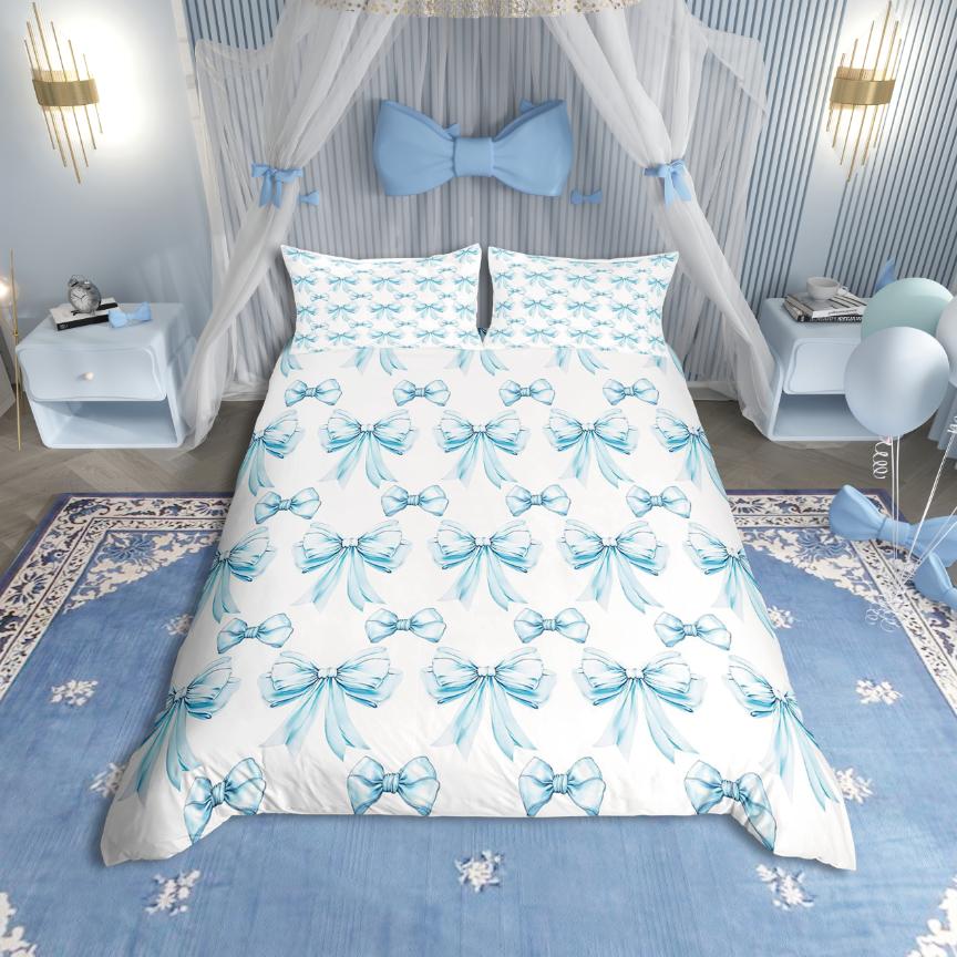 Homewish Kawaii Ribbon Bowknot Duvet Cover SetDreamy Princess Bedding SetCartoon Bow Comforter Cover Set