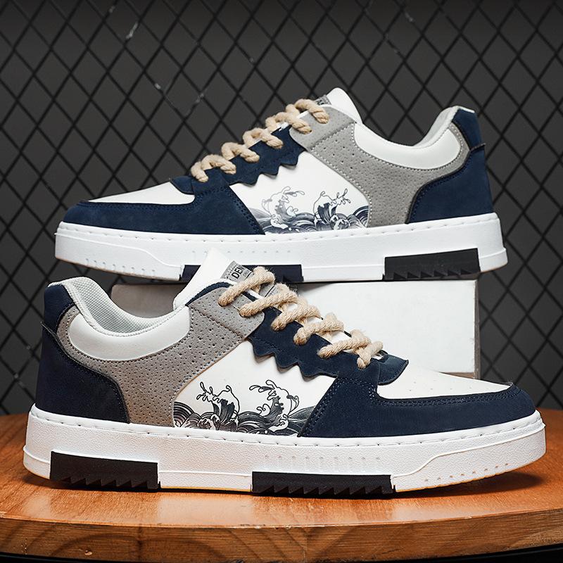Ancient Finch Style Printed Skateboard Shoes, Student Models, Four-season Breathable Leather Sports Stitching Shoes