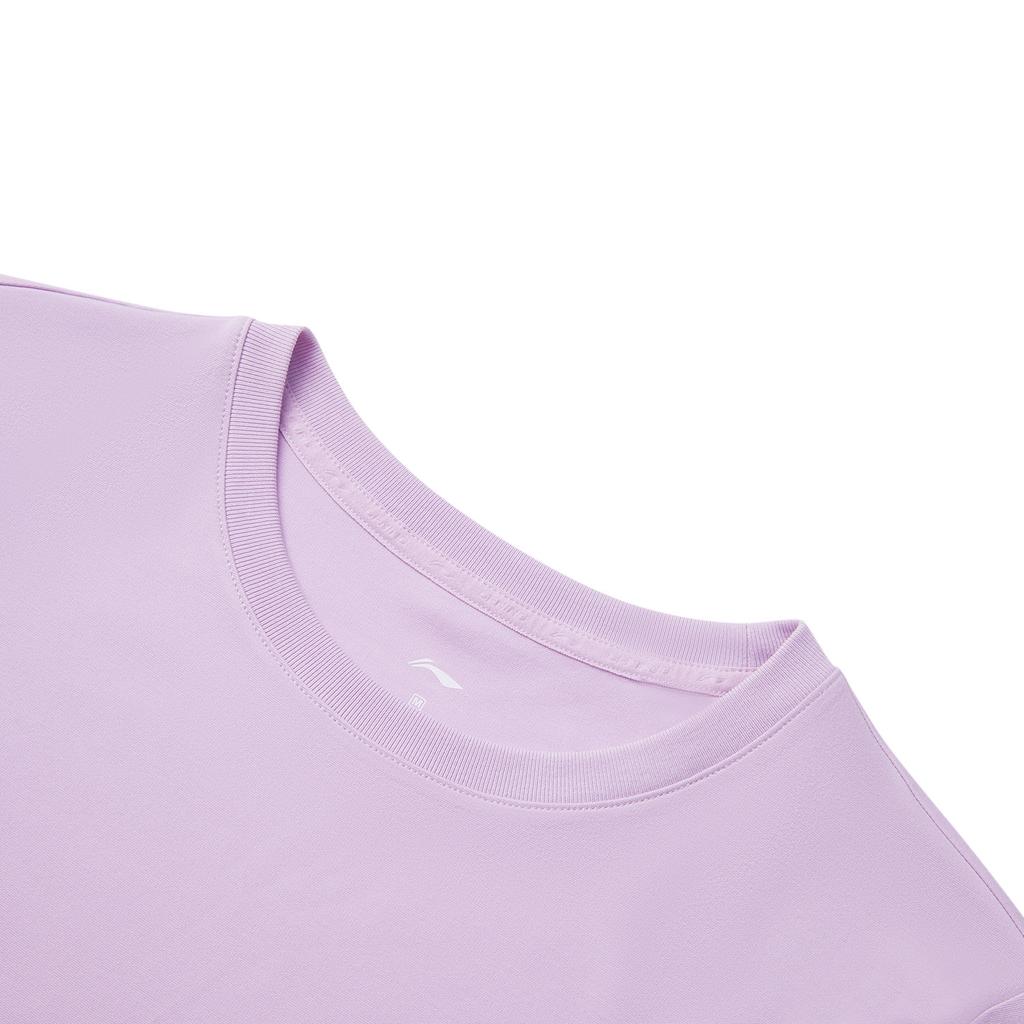 Li-Ning Comfortable Versatile Simple Solid Color Round Neck Short Sleeve T-Shirt Women Tops Twilight-Purple ATSV044-5